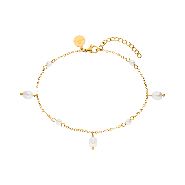 Goldenes Armband mit weißen Perlen, elegant und feminin, von PURELEI.