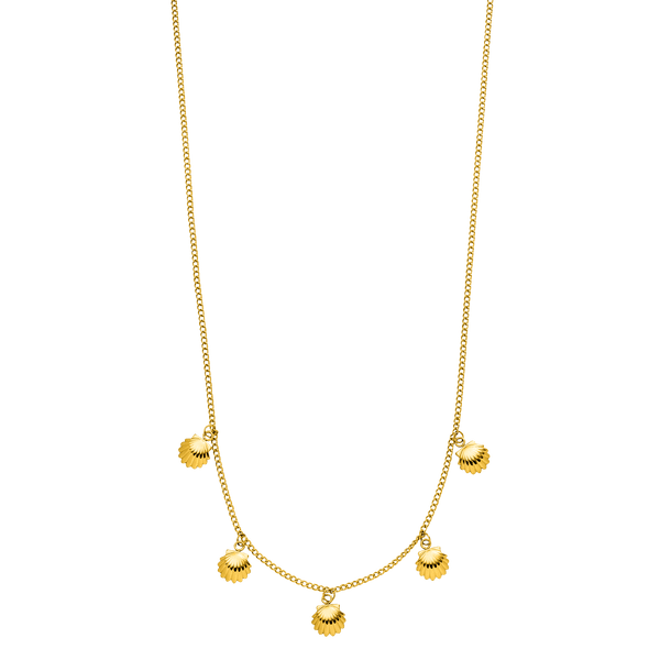 Goldene Kette mit Muschel-Anhängern, elegant und verspielt, von PURELEI.