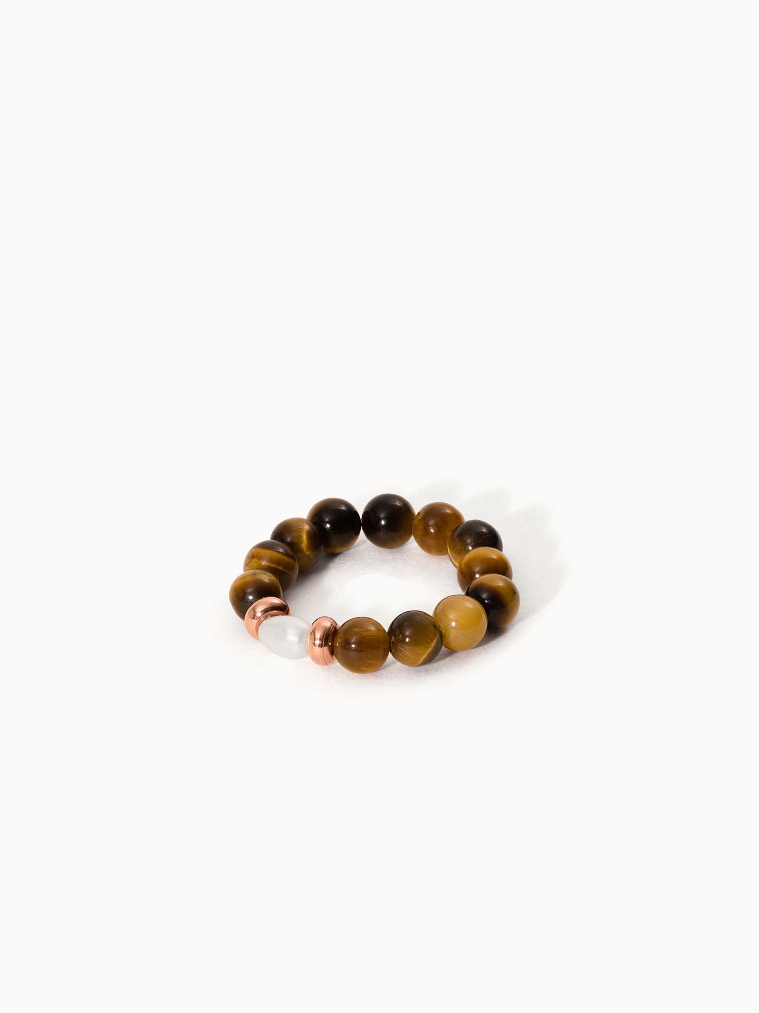 Anxiety Tiger‘s Eye Pearl Ring mit goldbraunen Tigeraugeperlen und zarter Süßwasserperle, PURELEI Eleganz