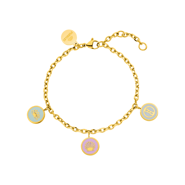 Goldenes Armband mit bunten Anhängern, inspiriert von der Natur – PURELEI.