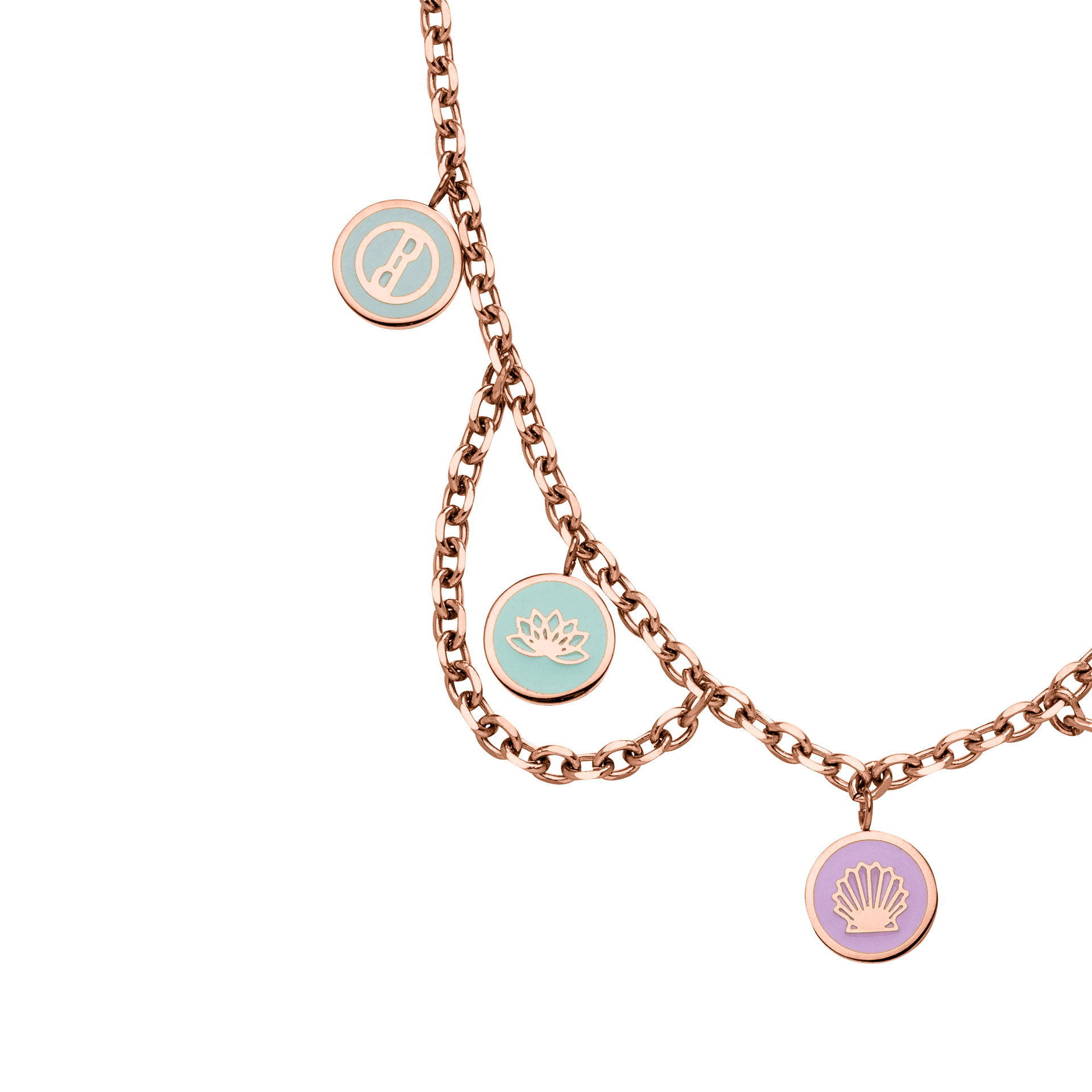 Roségoldene Kette mit bunten Anhängern, inspiriert von der Natur – PURELEI.