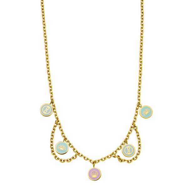 Goldene Kette mit bunten Anhängern, inspiriert von der Natur – PURELEI.