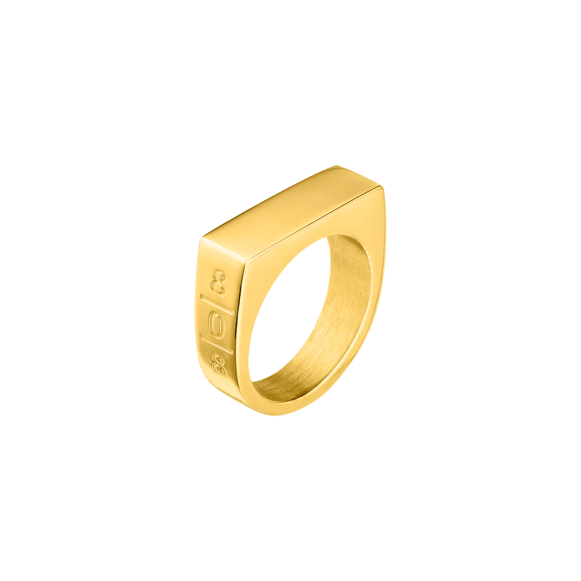PURELEI Square Ring aus 18K vergoldetem Edelstahl mit graviertem 808 Logo, modern und elegant.