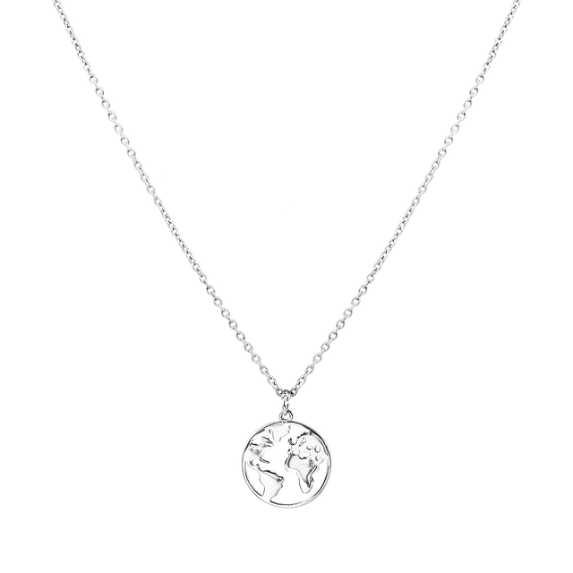 PURELEI World Map Kette in nickelfreiem Silber mit filigranem Globus-Anhänger, elegant und zeitlos.