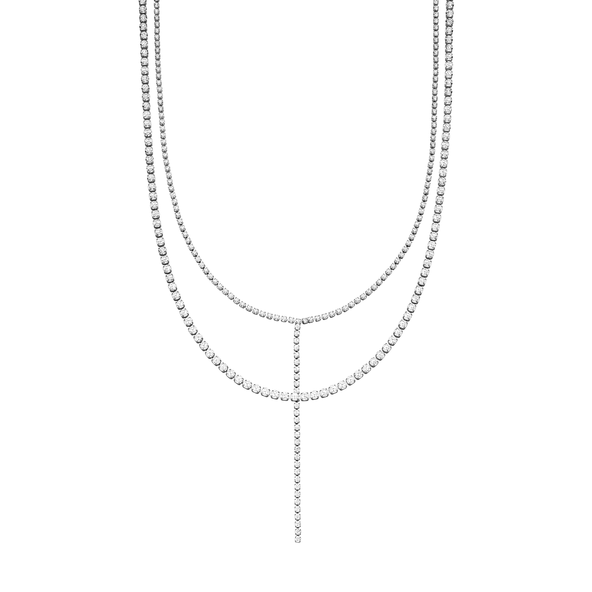 Elegante, mehrreihige Silberkette mit funkelnden Kristallen von PURELEI.