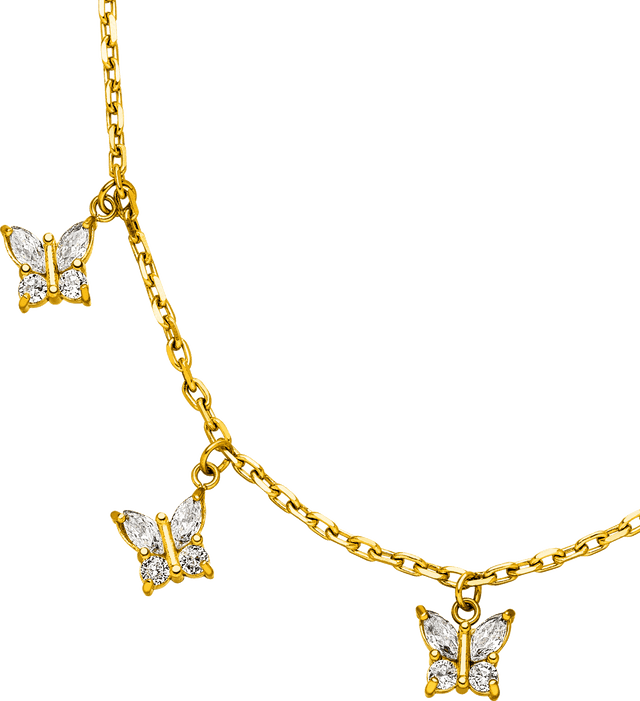Goldene Kette mit Schmetterlings-Anhängern, funkelnd und elegant, von PURELEI.