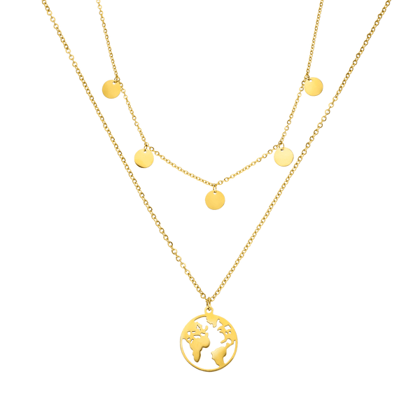 Goldene Kette mit Weltkugel-Anhänger und runden Elementen, PURELEI.